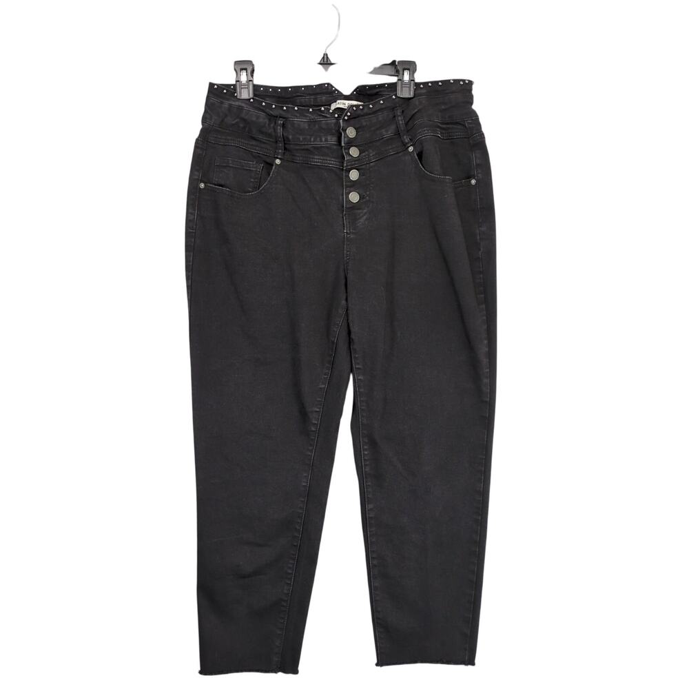 Satin Doll Women's 20 Stretch Black Denim‎ Cropped Jeans, Stud Waist Button Fly